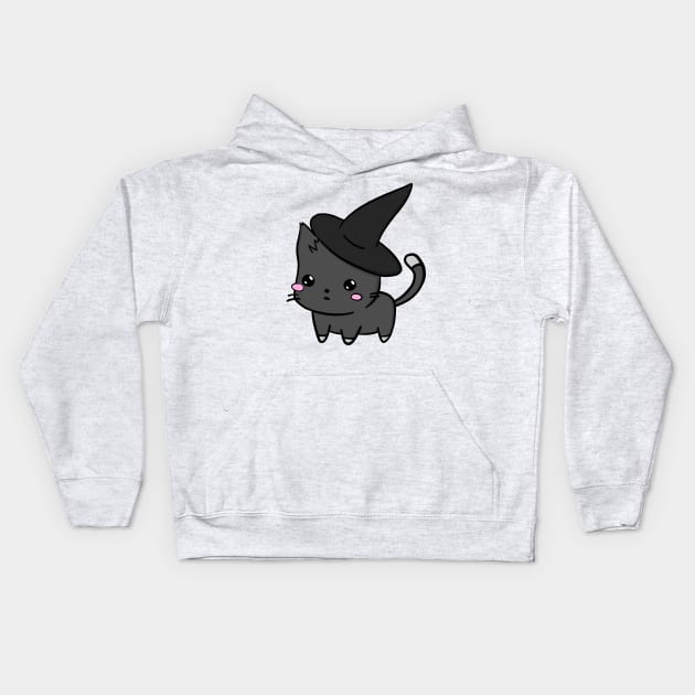 Cute Cat With Witch Hat Kids Hoodie by superdupertees